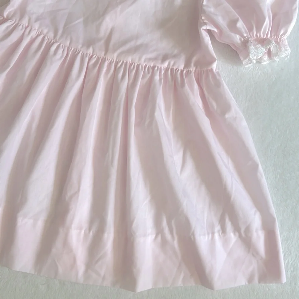 {VTG} Bryan | 70s 80s Peter Pan Collar Puff Sleeve Heirloom Dress L/736 Pink (4) - Picture 6 of 16